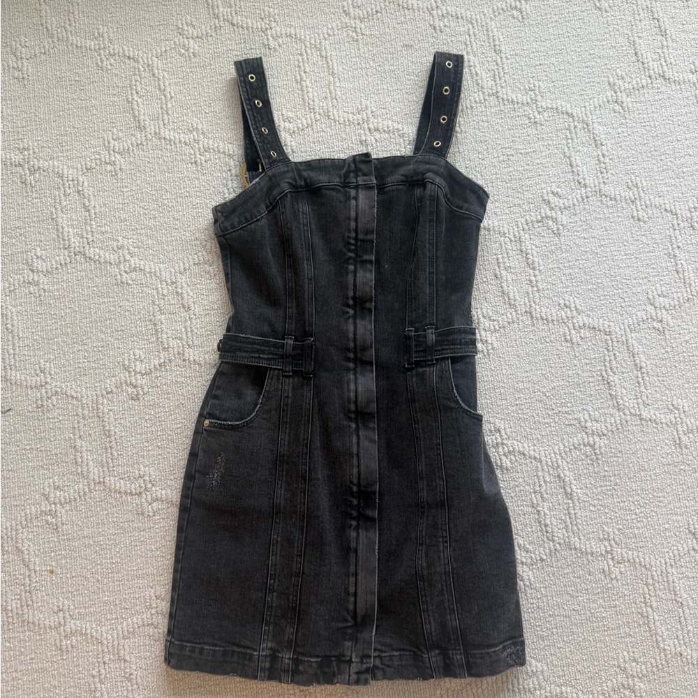 Retrofete denim mini dress with gold detailing